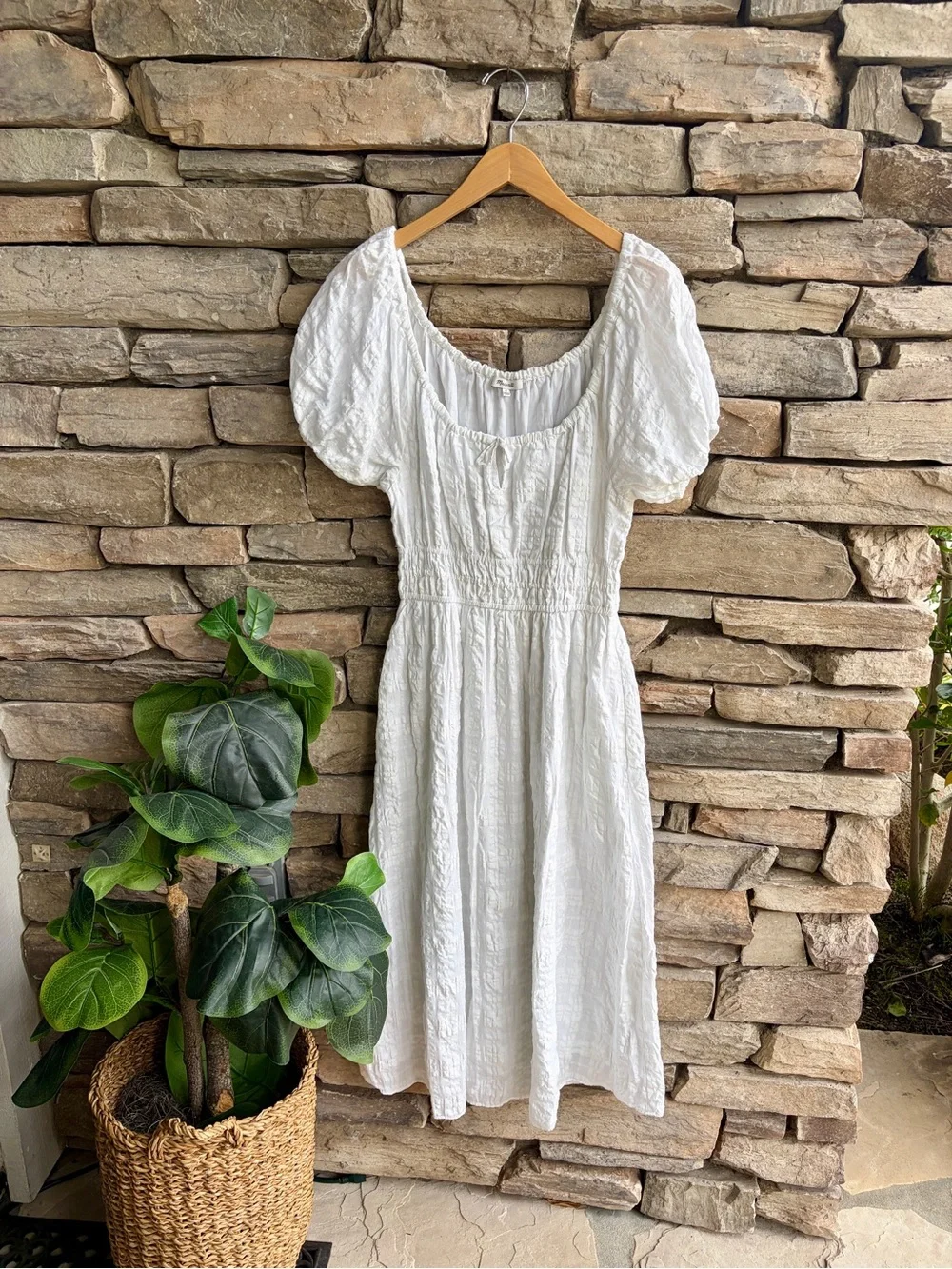 Madewell White Puff-Sleeve Smocked Peasant Maxi Dress Short Sleeve Smocked waist - Picture 1 of 7